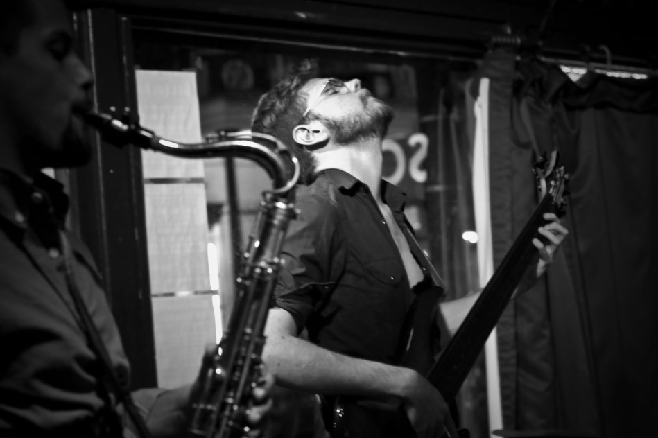 Bass Player Stephen playing in Chicken & Waffles