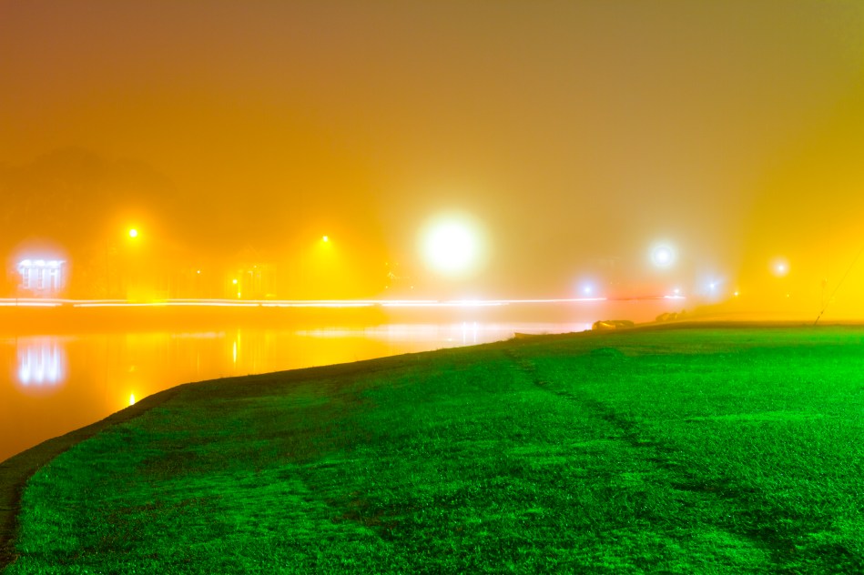 Bayou St. John in New Orleans, Louisiana on a foggy night in December 2012