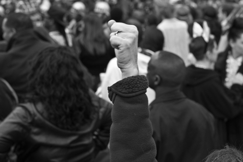 A parade-goer's fist at the Endymion Mardi Gras parade in New Orleans, LA on February 9, 2013