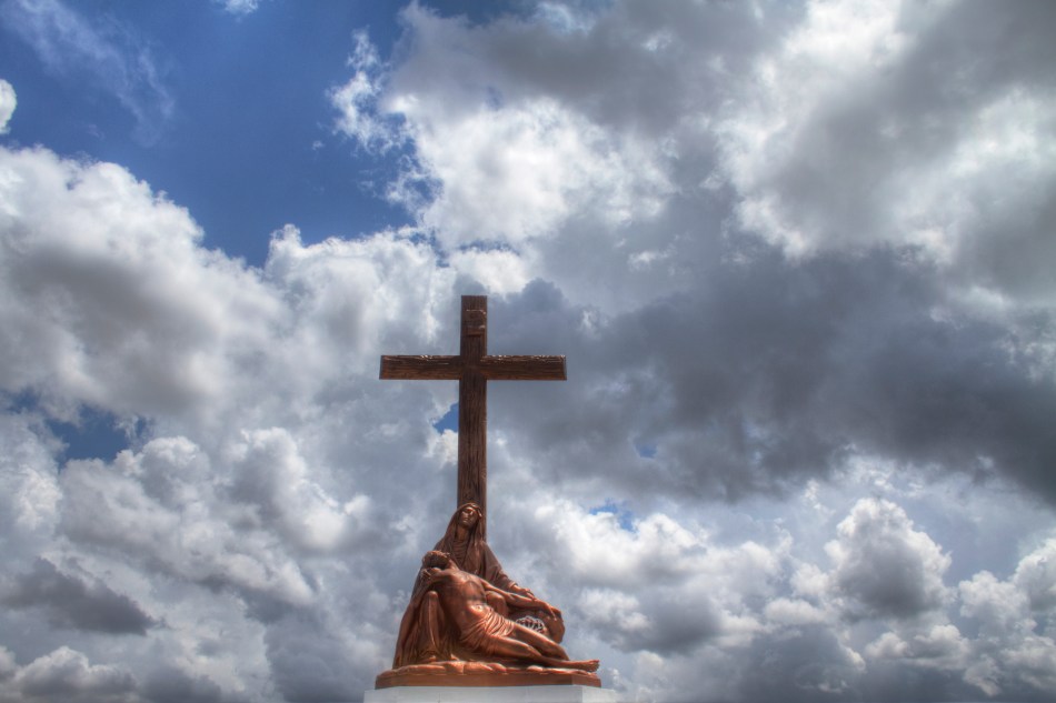 A replica of Michaelangelo's Pieta made of bronze located in St. Patrick cemetery No. 3 in New Orleans, LA