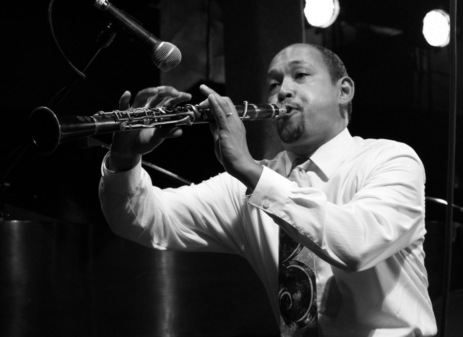 Clarinetist Evan Christopher performing with Kermit Ruffins at Tipitina's Uptown in New Orleans, LA on June 8, 2013